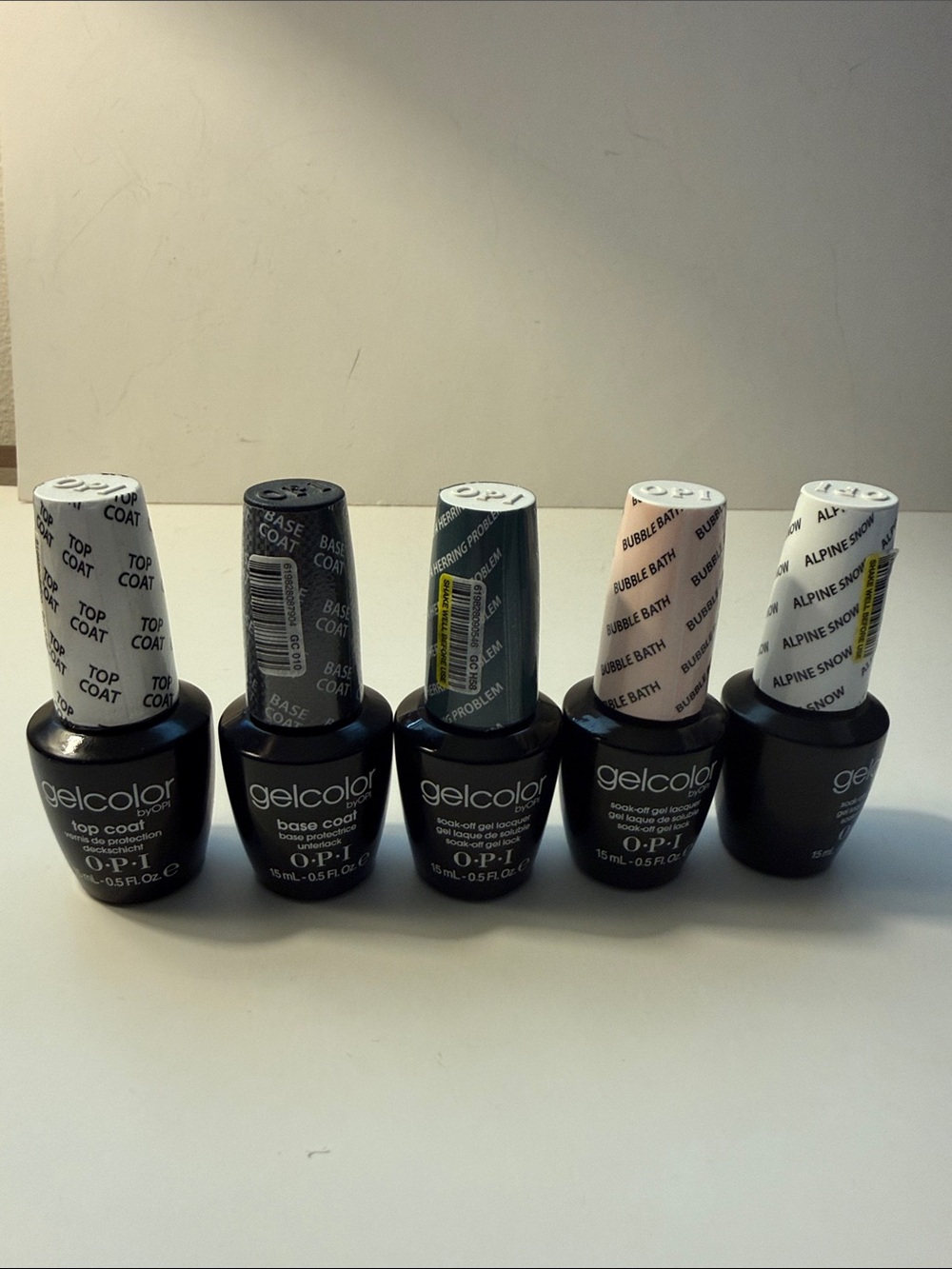 OPI GelColor Lot of 5 - White, Pink, Grey, base coat, top coat